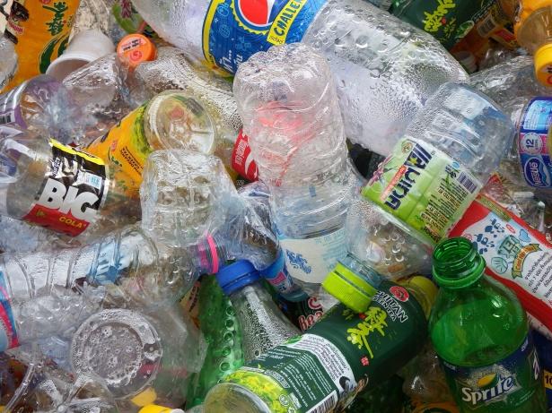 Pile of plastic beverage bottles
