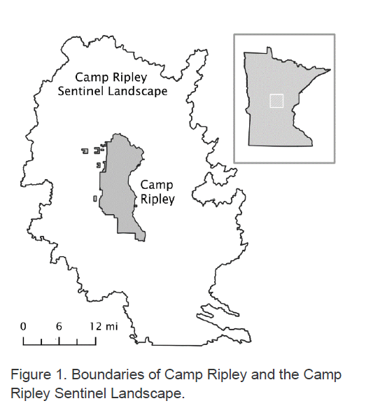 Simple drawing of Camp Ripley border surrounded by landscape border.