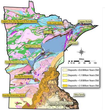 Map of Minnesota mineral deposits. 