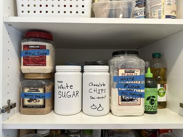 Reused plastic containers in pantry